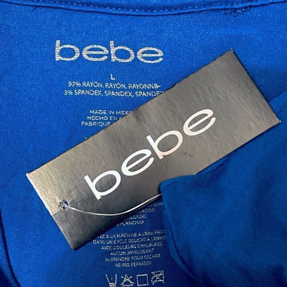 NWT Gorgeous bebe New York Sz L Navy Blue Seamless Stretchy Short Sleeve T-Shirt - Picture 7 of 12